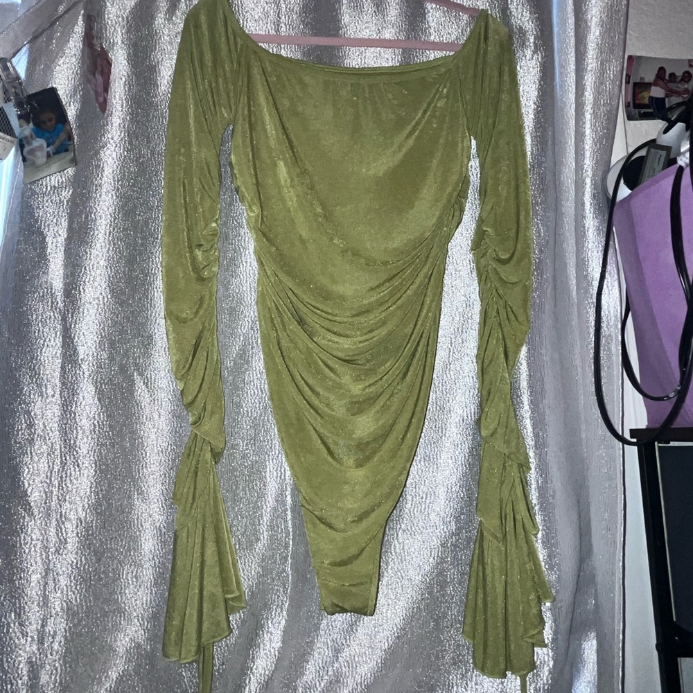 Green Bodysuit with Flare Sleeves